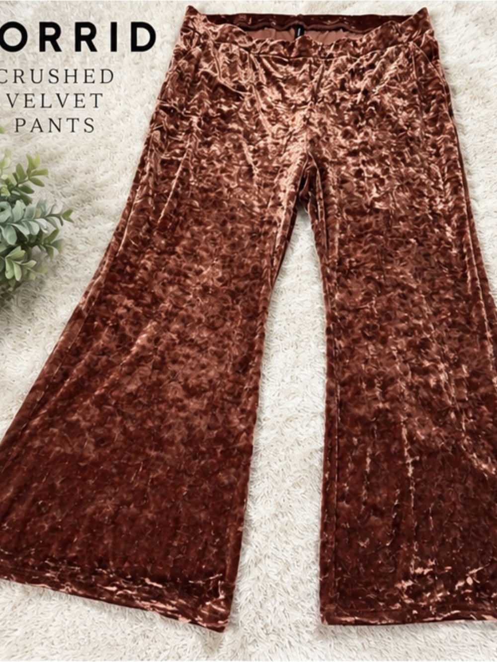 Torrid Crushed Velvet Wide-Leg Pants in Copper